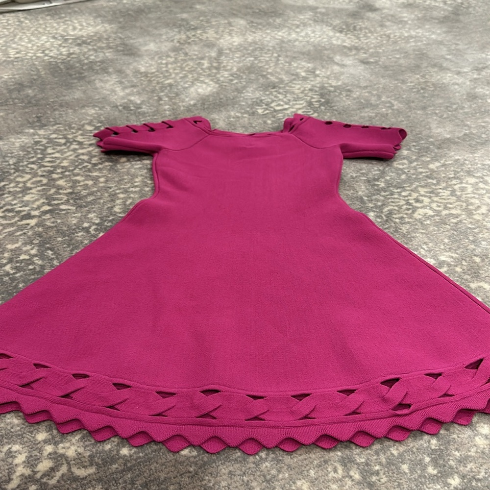 MILLY HOT PINK SCALLOPED CUT OUT KNIT DRESS KIDS 7/8. NO LONGER MADE